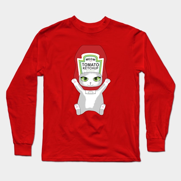 Ketchup Tomato Sauce Cat Long Sleeve T-Shirt by akwl.design